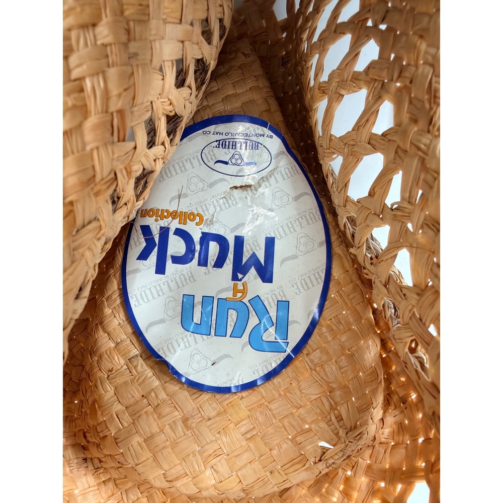 Run A Muck Straw Cowboy Hat L/XL Western Raffia Beach Sun Hat Chin Strap - Picture 2 of 14